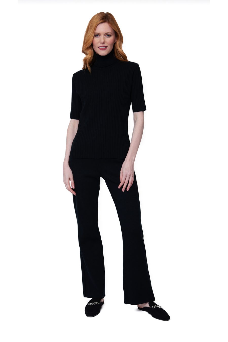 Monique Milano-Knit Boot Leg Pants; Black