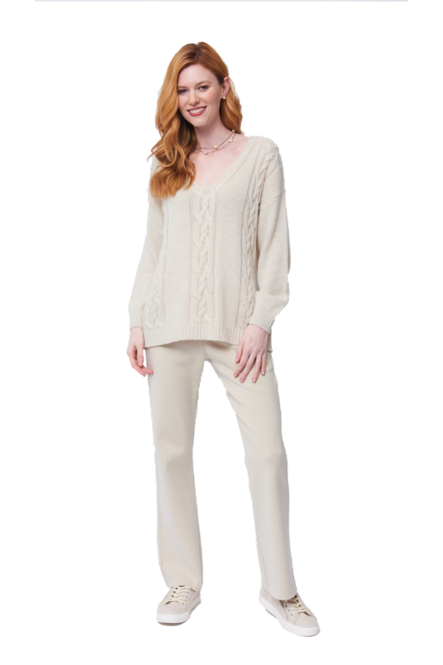 Monique Milano-Knit Boot Leg Pants; Beige Melange