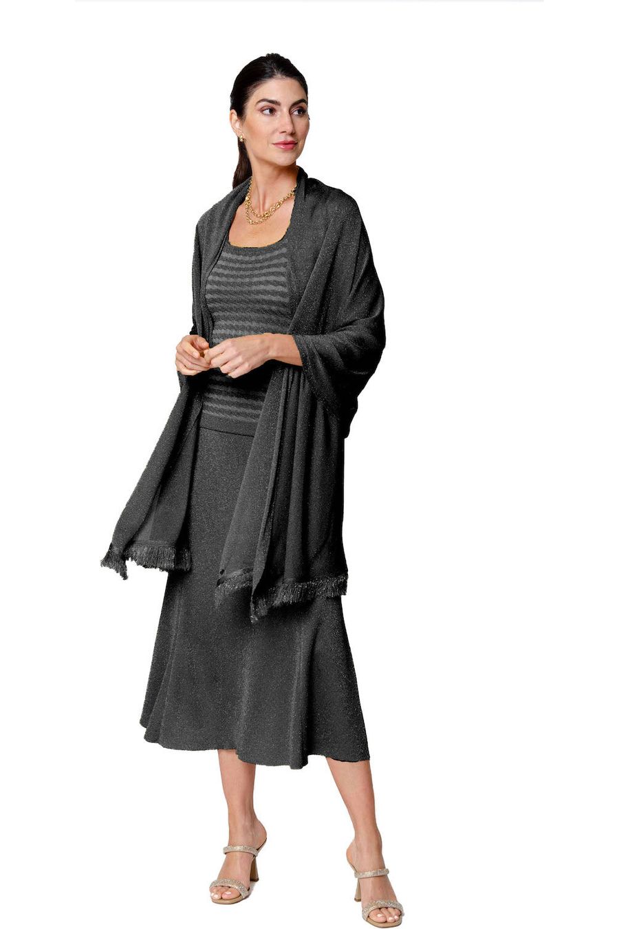 Star Dust Shimmer Shawl; Silver Black