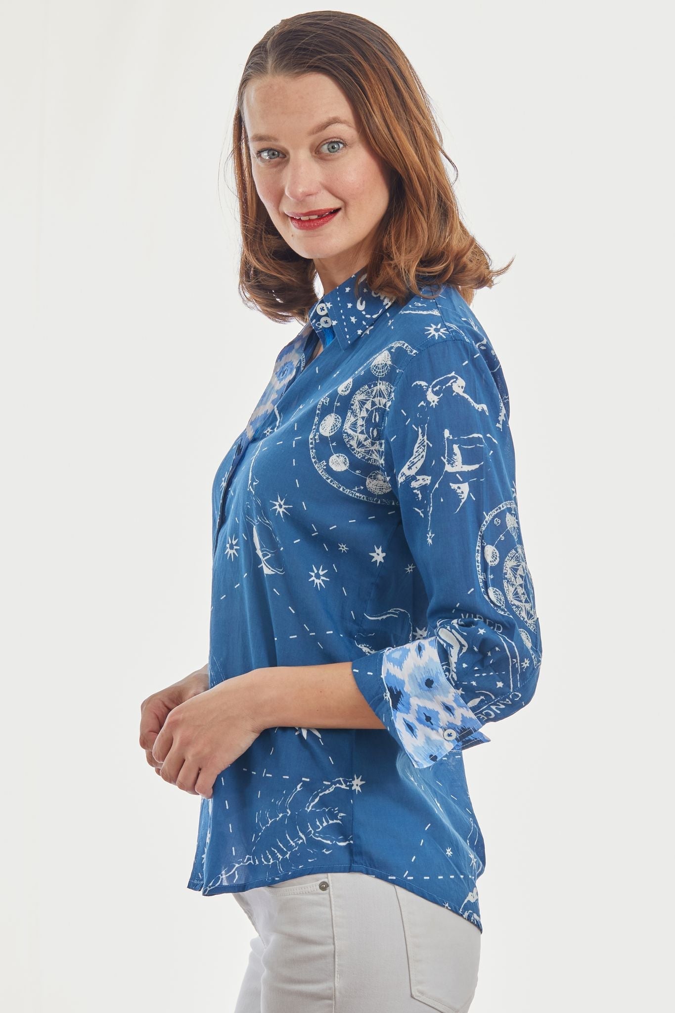 3/4 Sleeve Rome Shirt Navy Constellation Print - DIZZY LIZZIE - Banebrook Collections