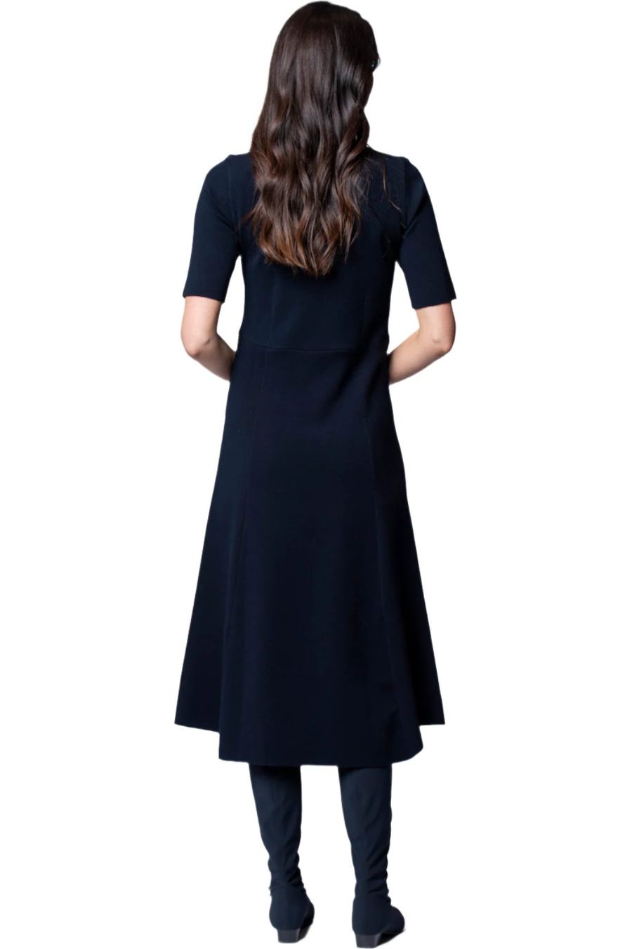 Nora Milano Knit Short Sleeved Fit-And-Flare Midi Dress; Black