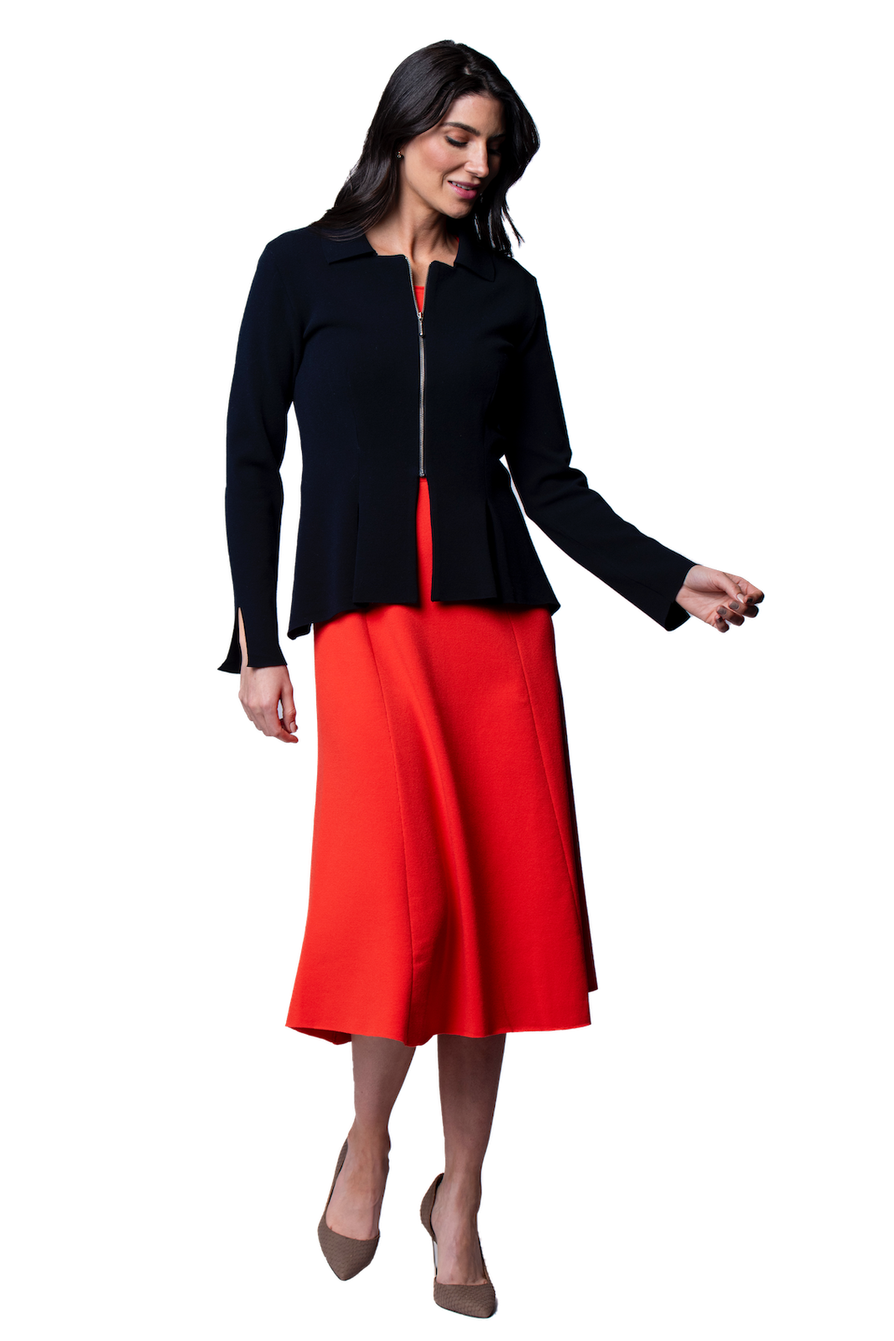 Nora Milano Knit Short Sleeved Fit-And-Flare Midi Dress; Bright Orange