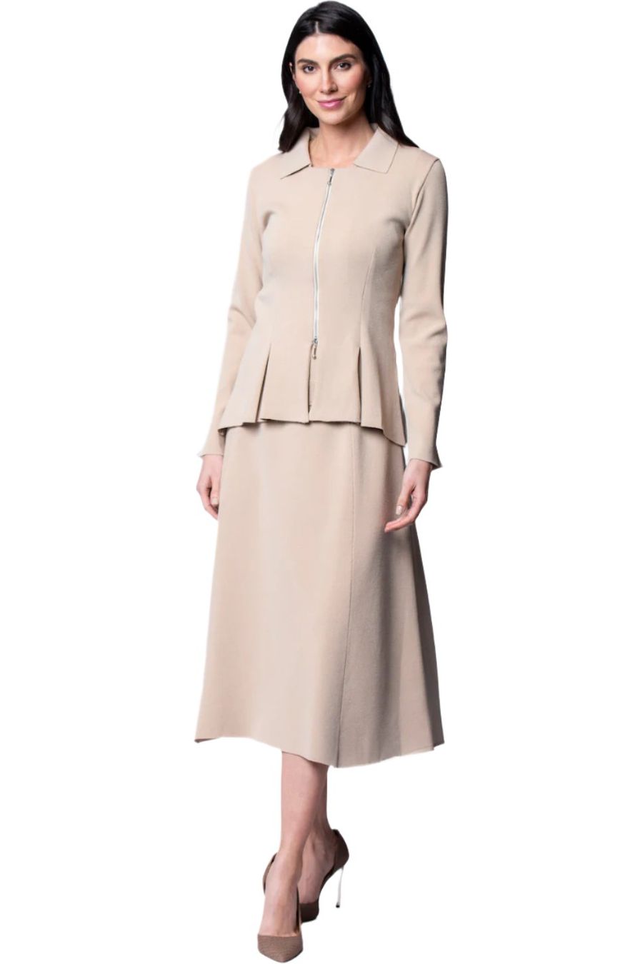 Nikkie Flat-Knit Zip Jacket ; Warm Beige