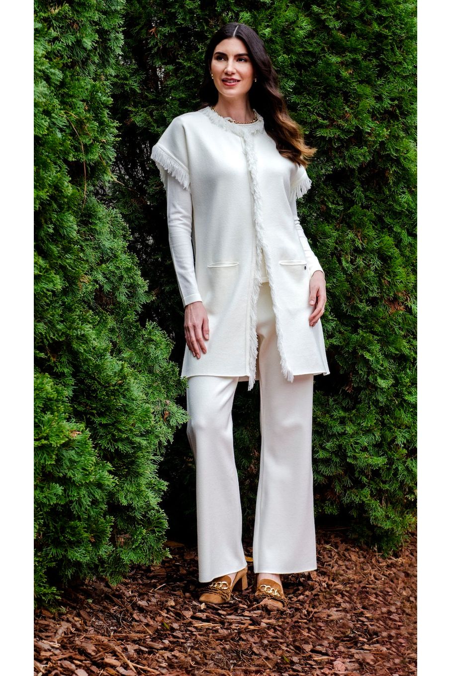 Monique Milano-Knit Boot Leg  Pants; Winter White