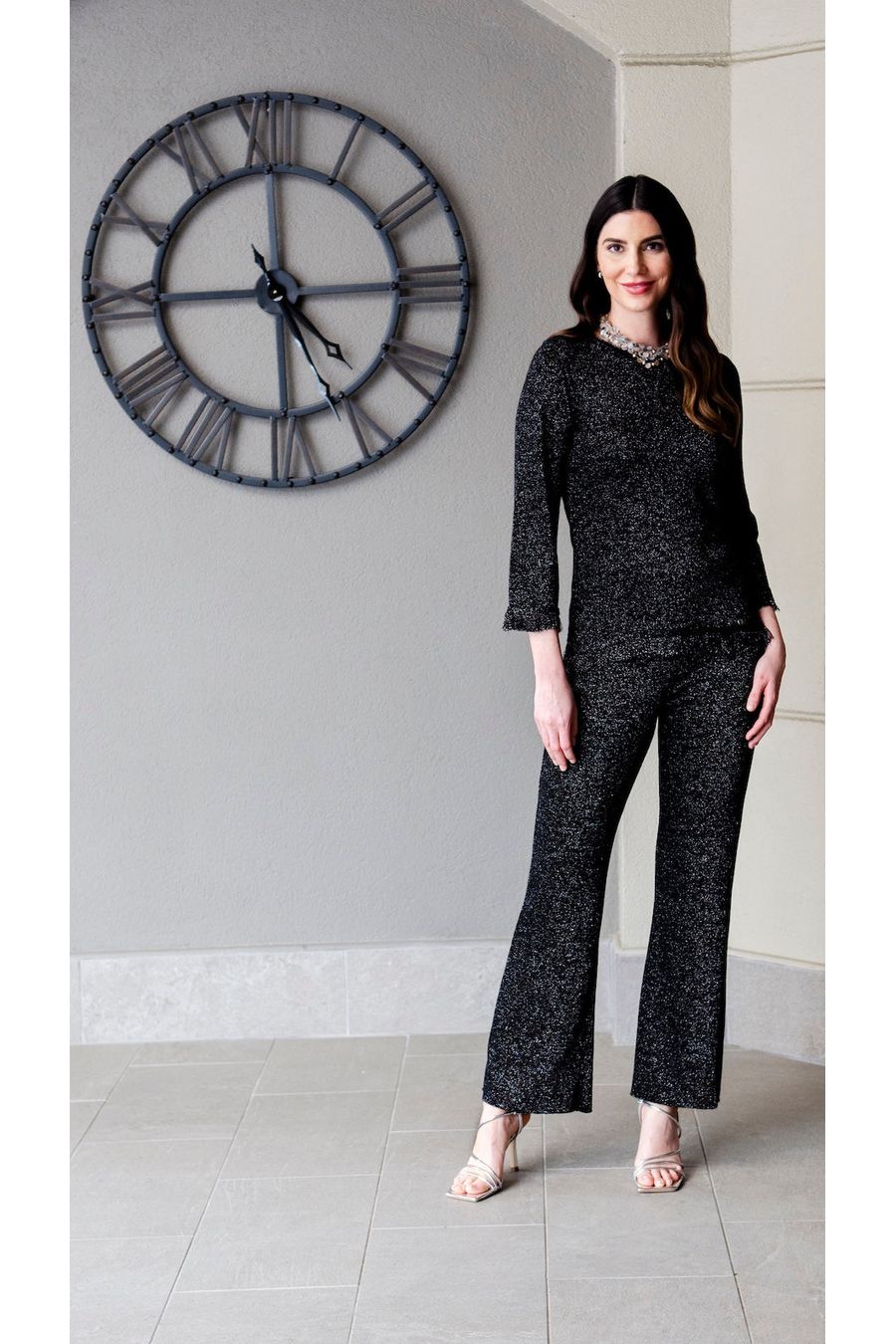 Emilia Shimmer Fringe Top; Black Shimmer