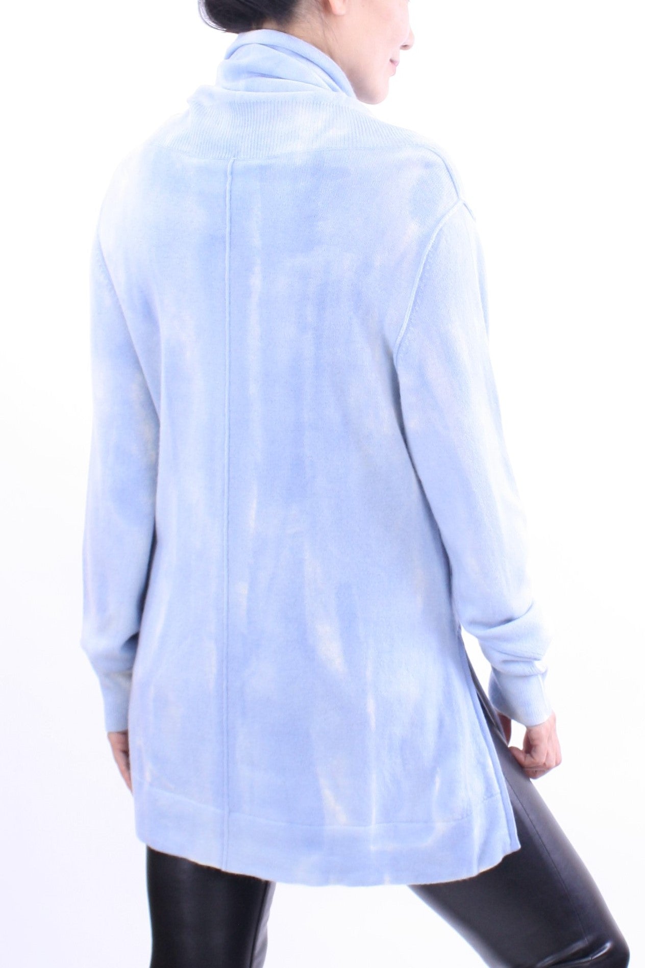 Zipper Trimmed Hand Painted Cowlneck Pullover In Inner Mongolia Cashmere