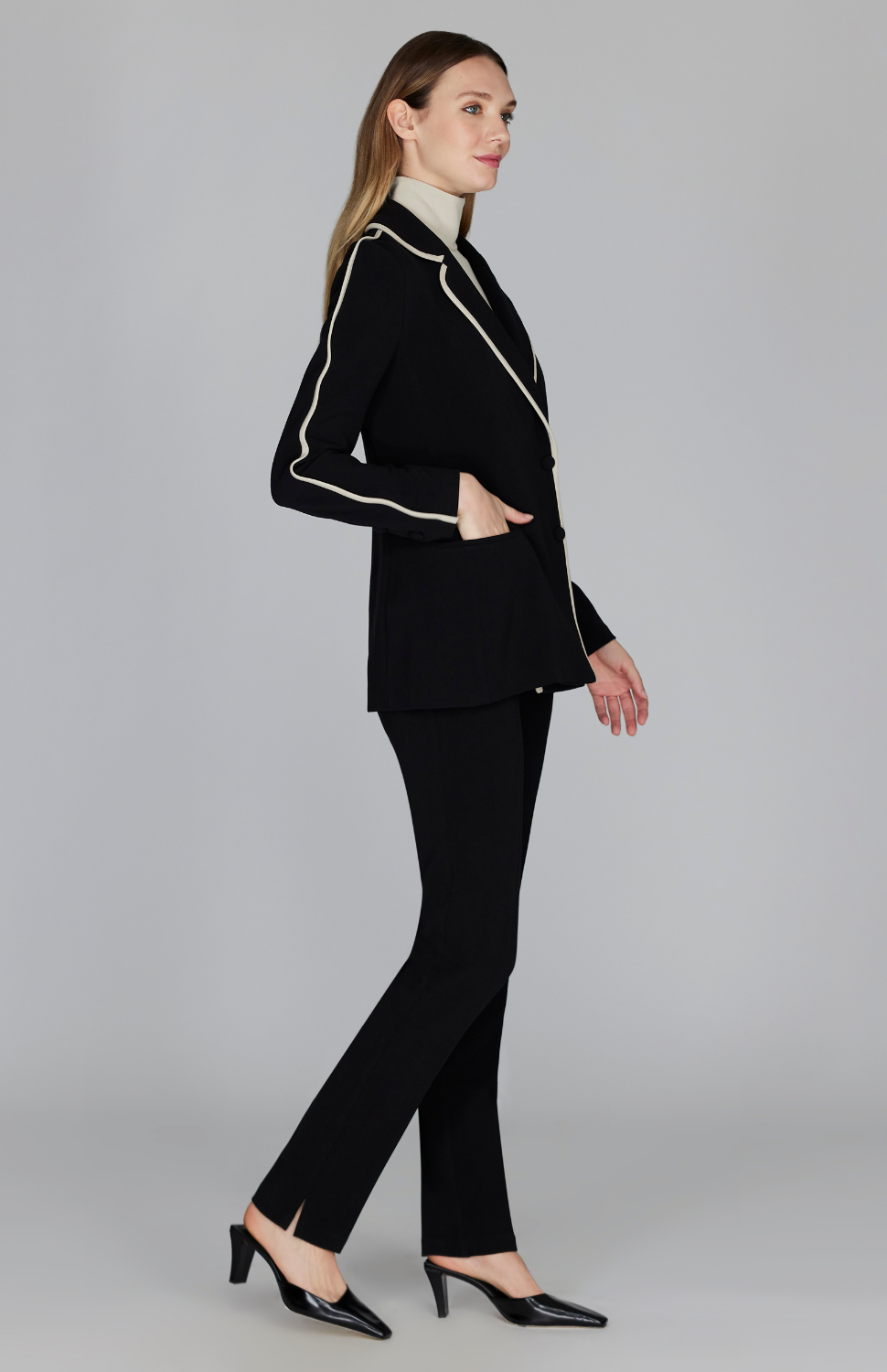 Double Face Boyfriend Blazer W/ Contrast Bias