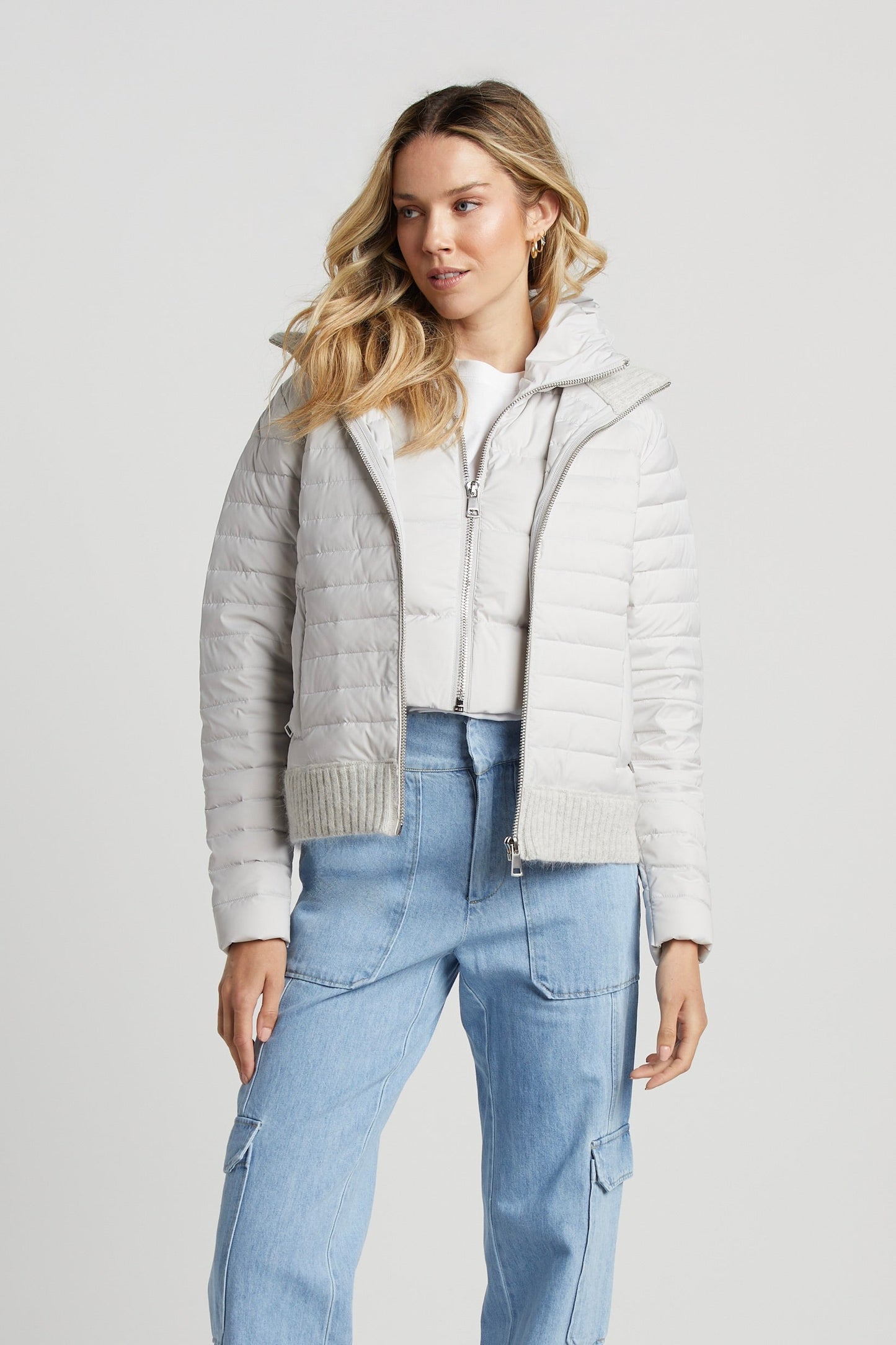 Lulu Light Weight Quilted Down Jacket W/ Knit Trim Details