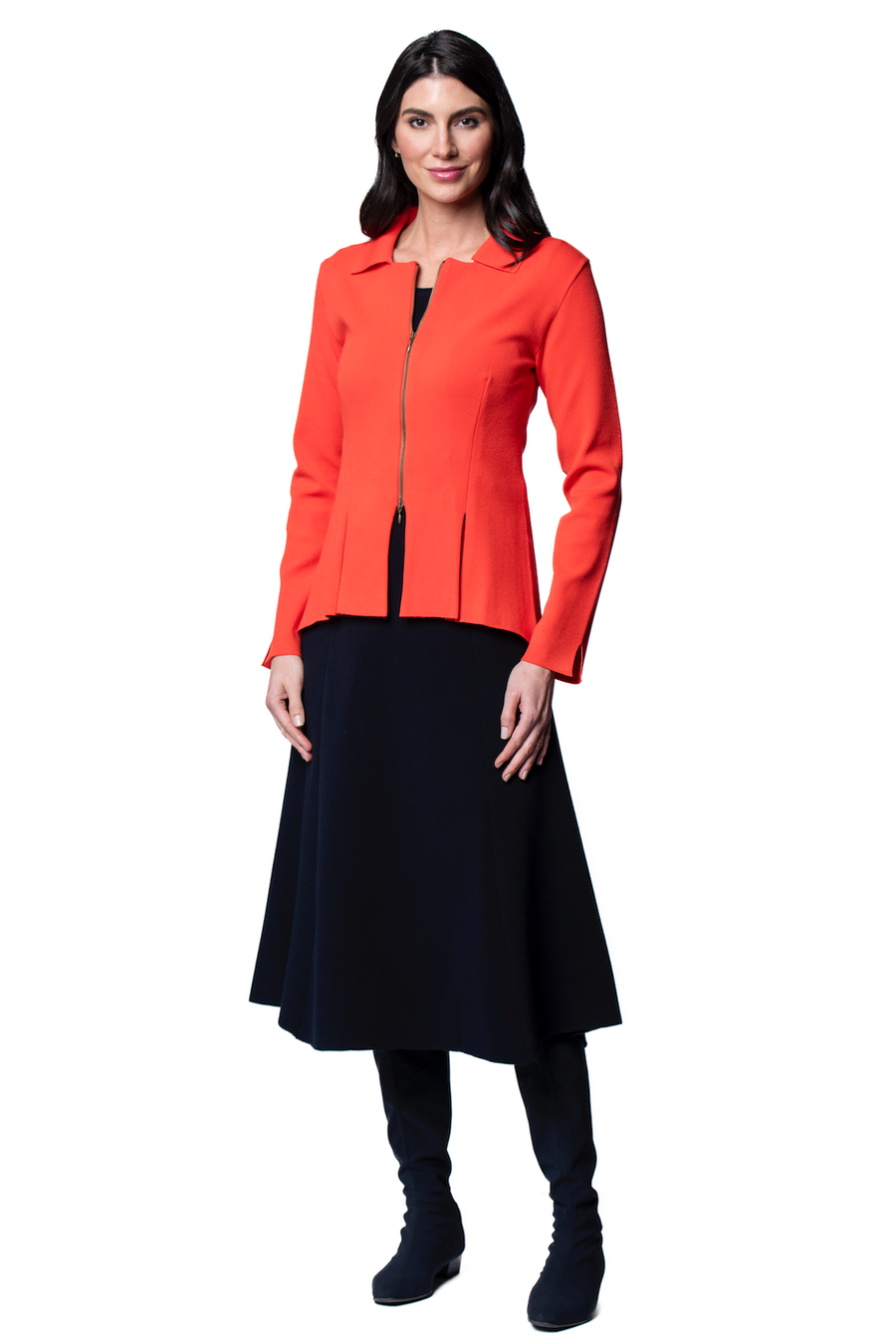 Nora Milano Knit Short Sleeved Fit-And-Flare Midi Dress; Dark Navy