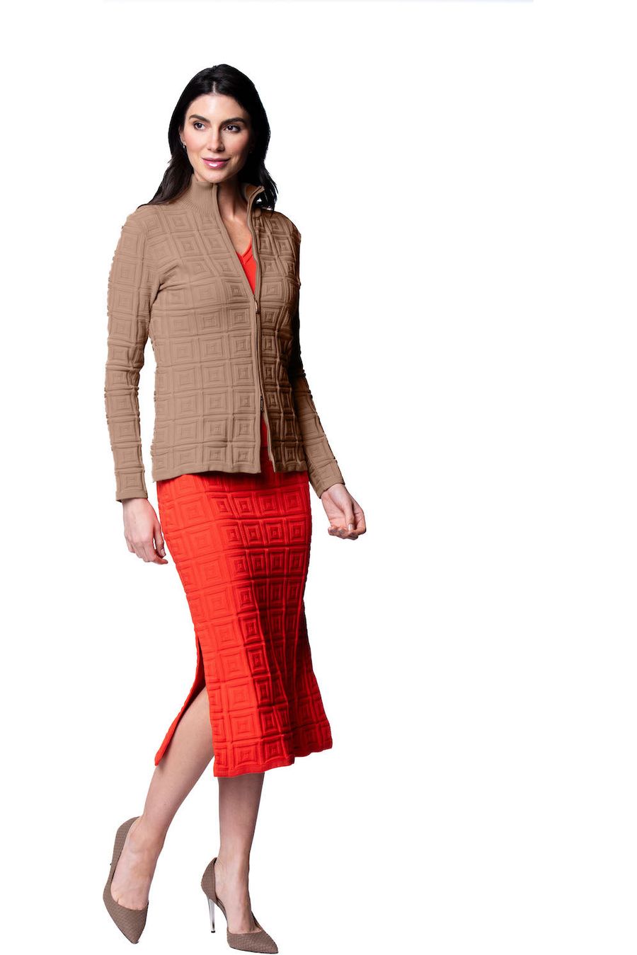 Zoe Square-Detail Knit Jacket ; Mocha