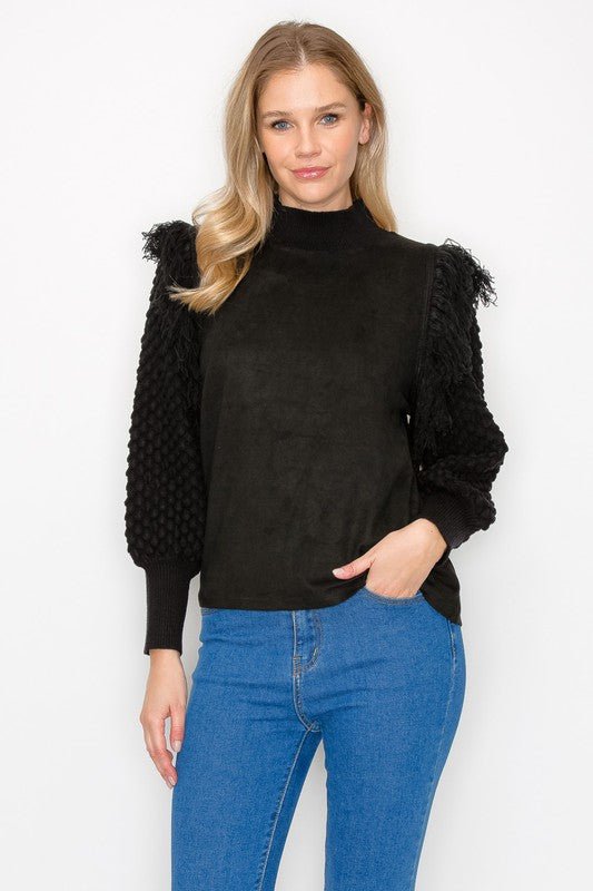 Adilene Knitted Top with Suede Combo - JOH APPAREL - Banebrook Collections