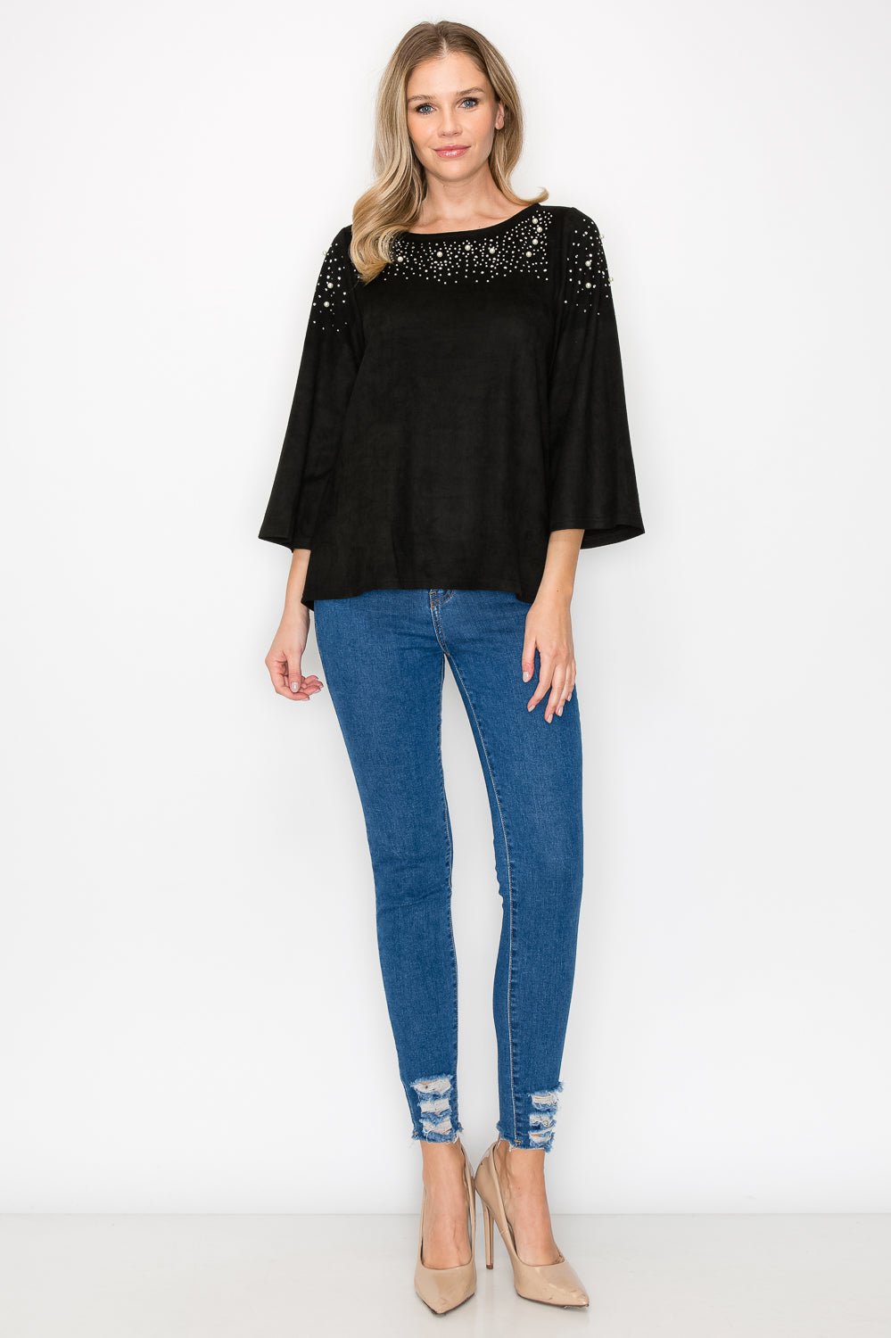 Annie Suede Top with Pearls - JOH APPAREL - Banebrook Collections