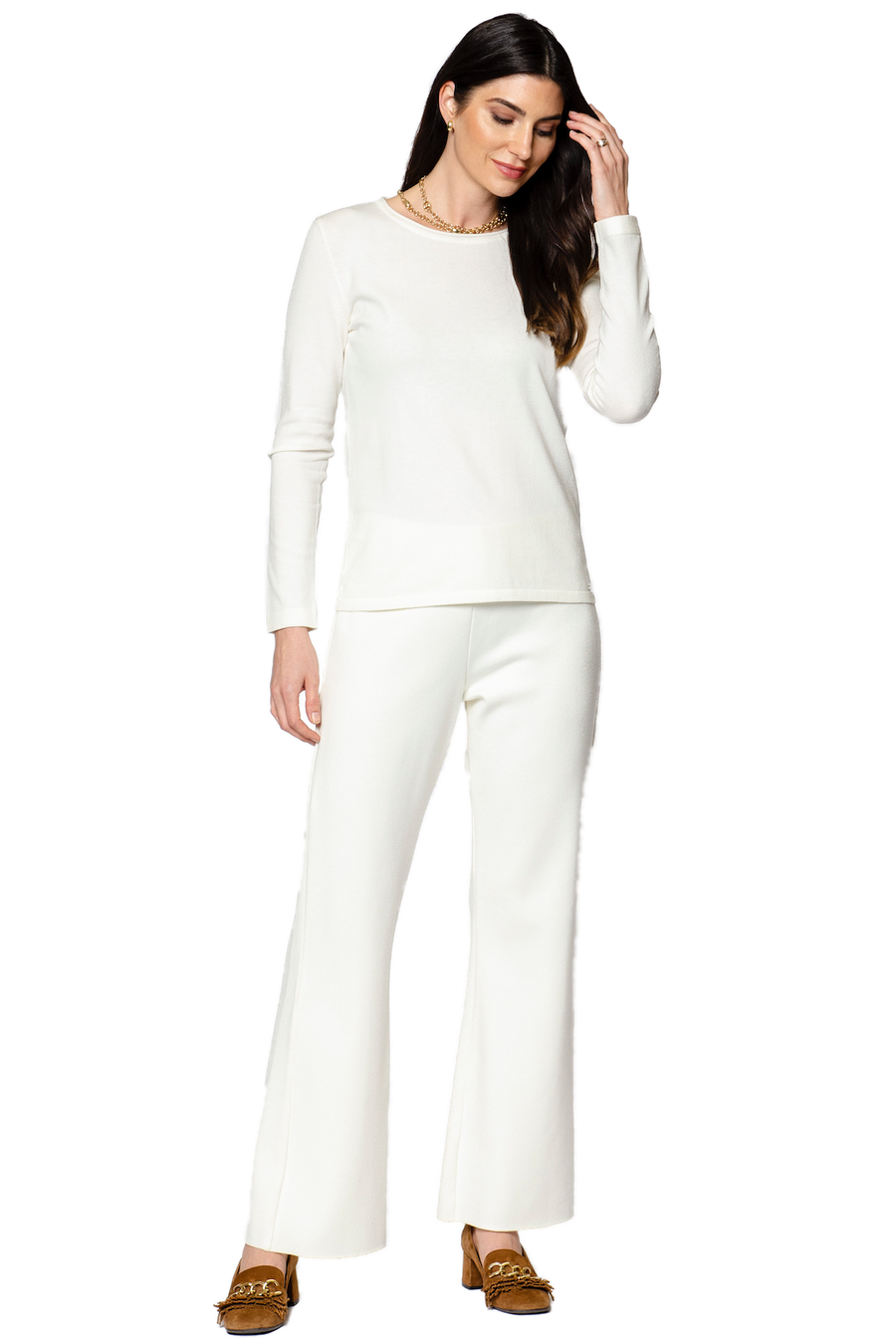 Monique Milano-Knit Boot Leg  Pants; Winter White