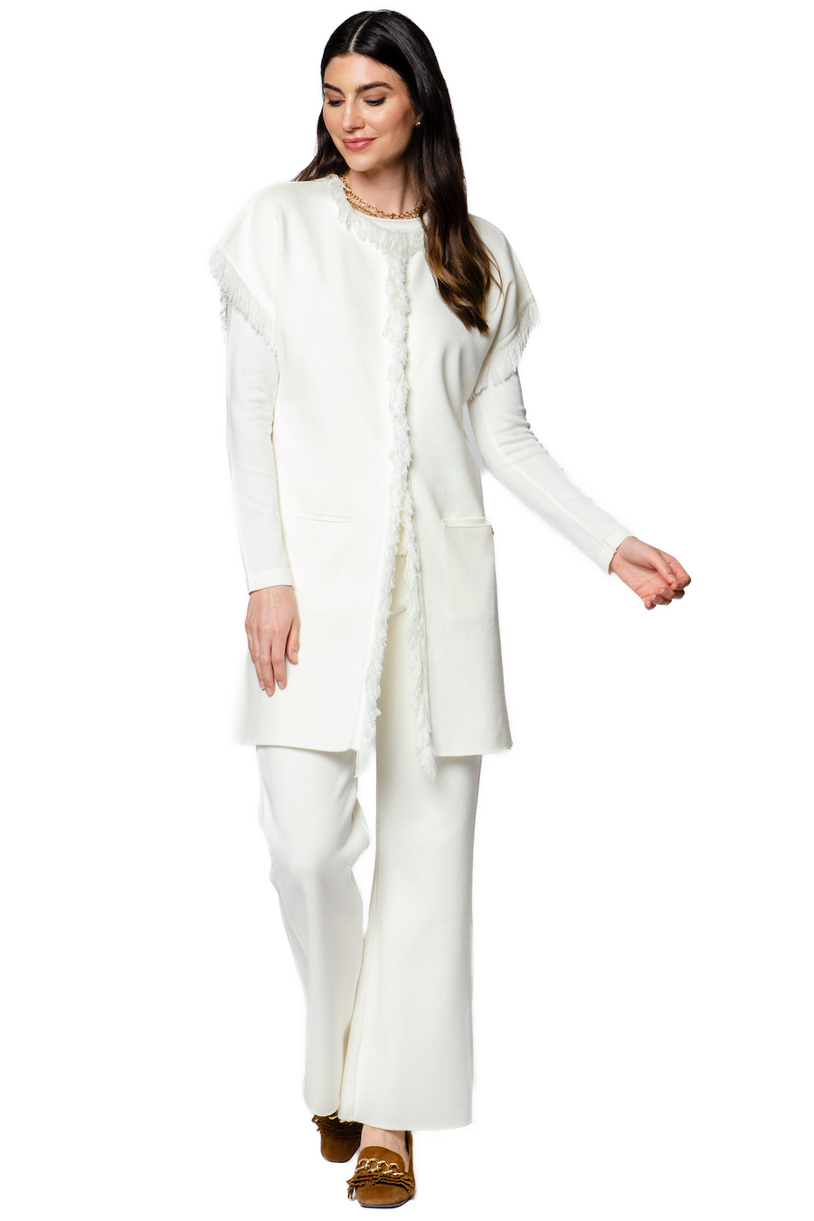 Monique Milano-Knit Boot Leg  Pants; Winter White