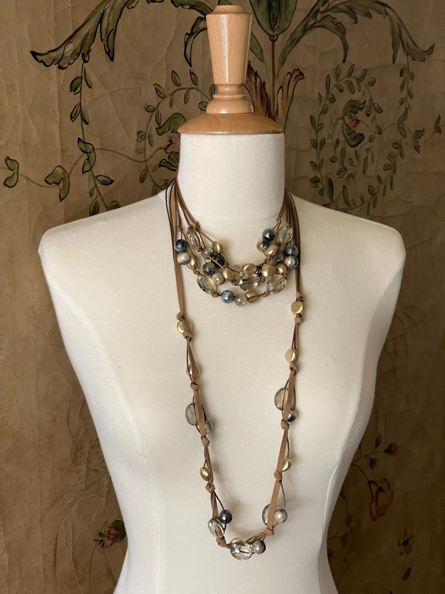 Blue Cream Tigers Eye And Champagne Crystal Torsade Necklace - DEBORAH GRIVAS - Banebrook Collections