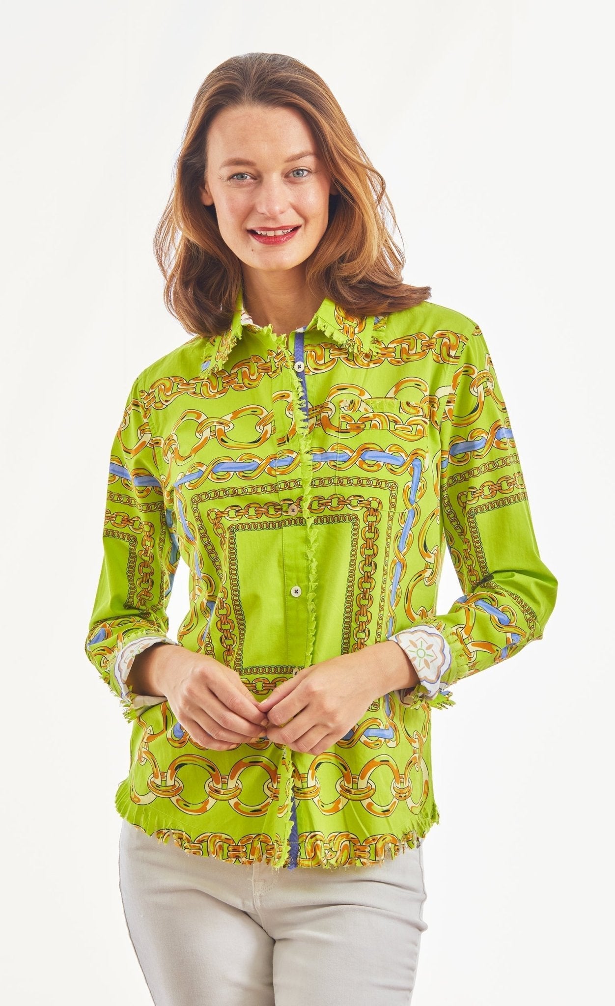 Cape Cod Acid Green And Navy Links Cotton Stretch - DIZZY LIZZIE - Banebrook Collections