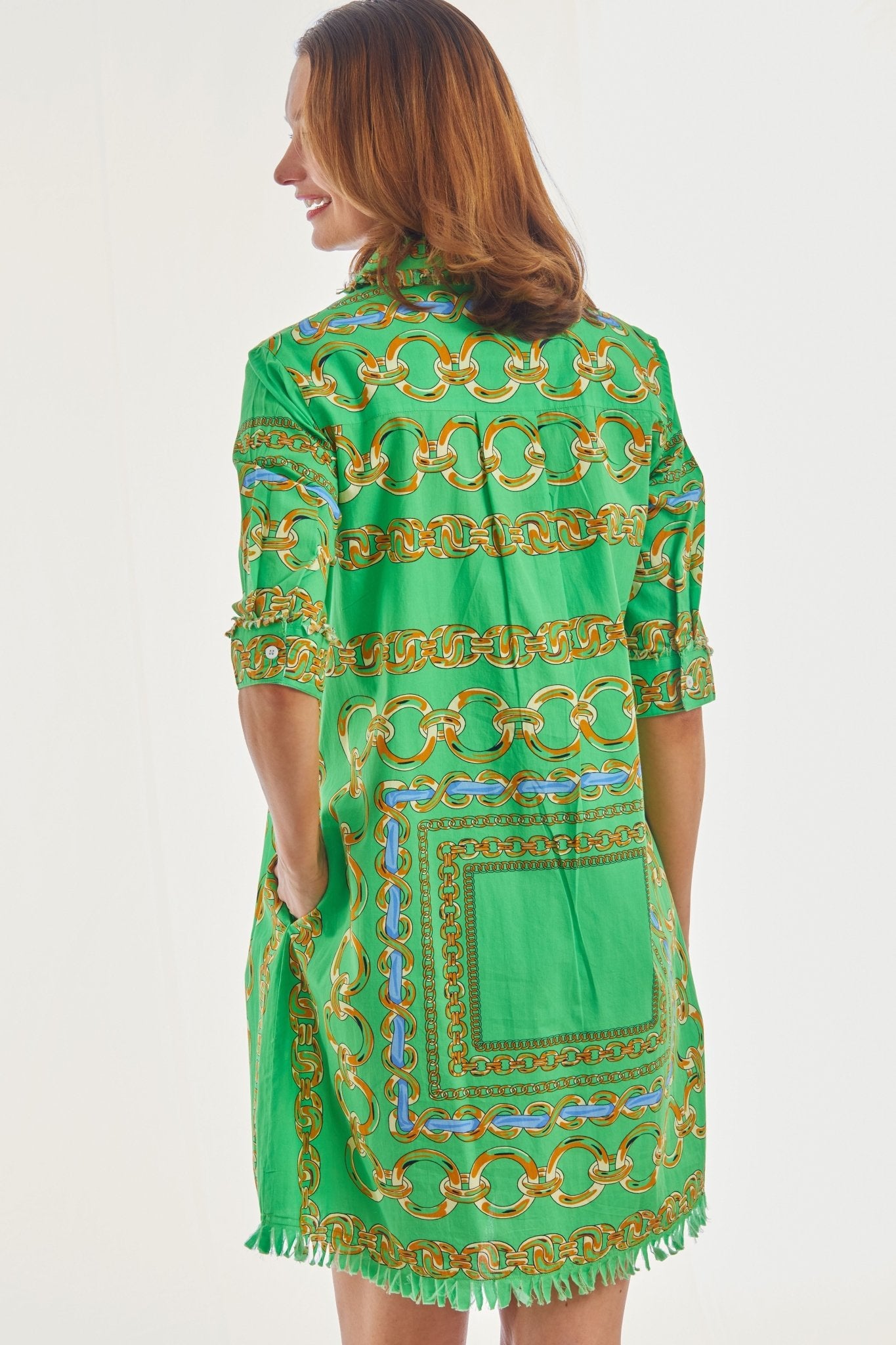 Chatham Dress Green Blue Link Print - DIZZY LIZZIE - Banebrook Collections