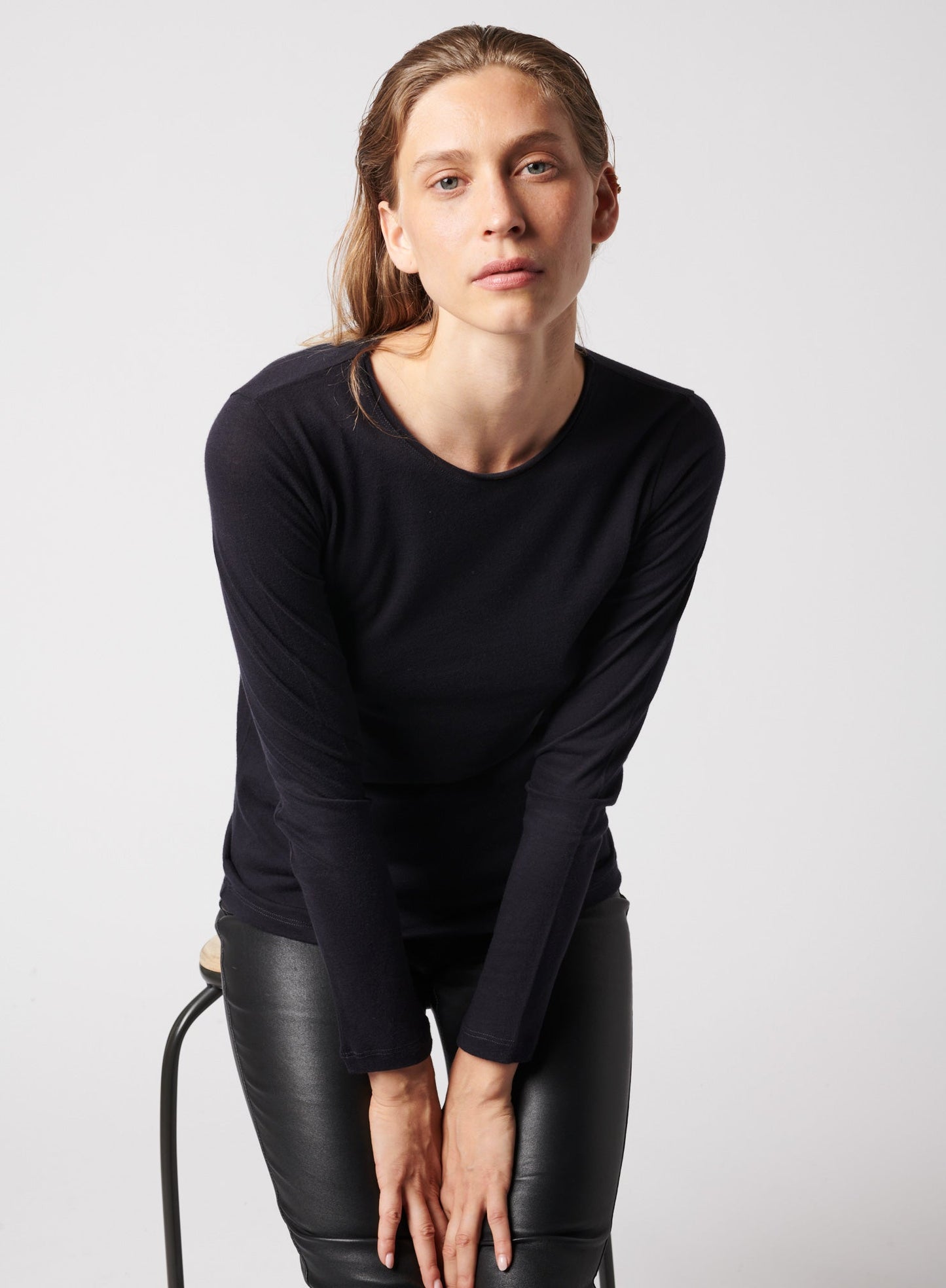 Cotton Cashmere Long Sleeve Crewneck T-Shirt - MAJESTIC FILATURES - Banebrook Collections