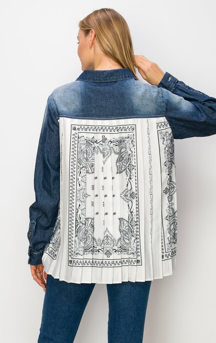 Dani Denim Shirt With Novelty Back Pleating - JOH APPAREL - Banebrook Collections