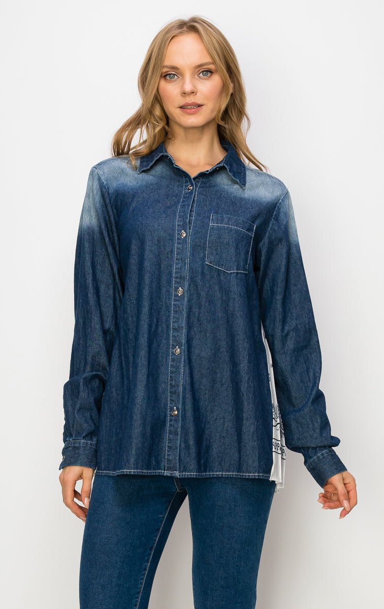 Dani Denim Shirt With Novelty Back Pleating - JOH APPAREL - Banebrook Collections