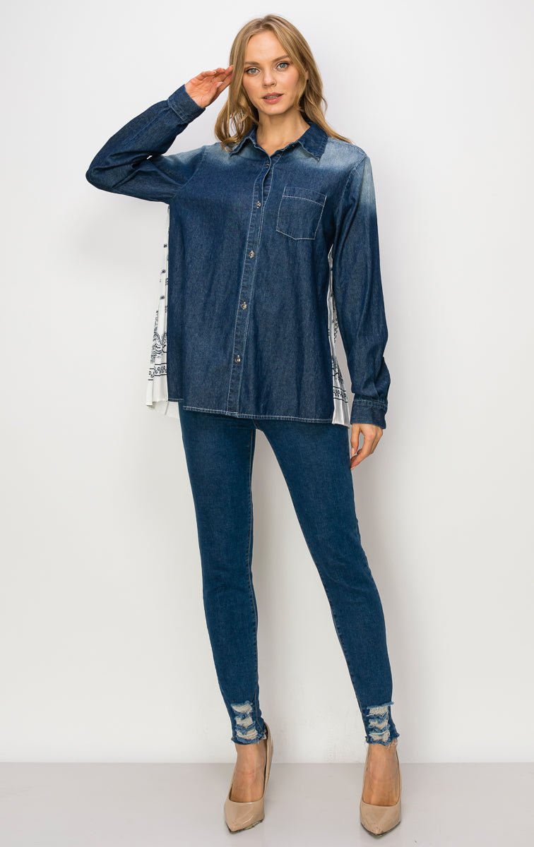 Dani Denim Shirt With Novelty Back Pleating - JOH APPAREL - Banebrook Collections