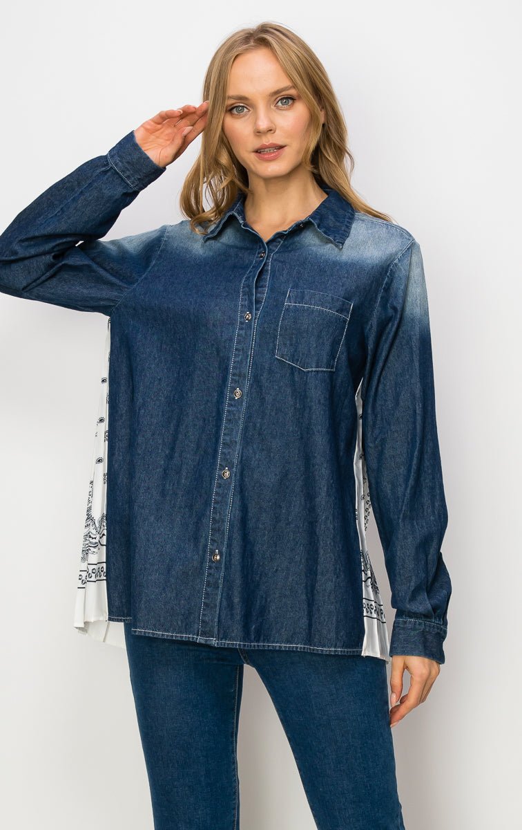 Dani Denim Shirt With Novelty Back Pleating - JOH APPAREL - Banebrook Collections