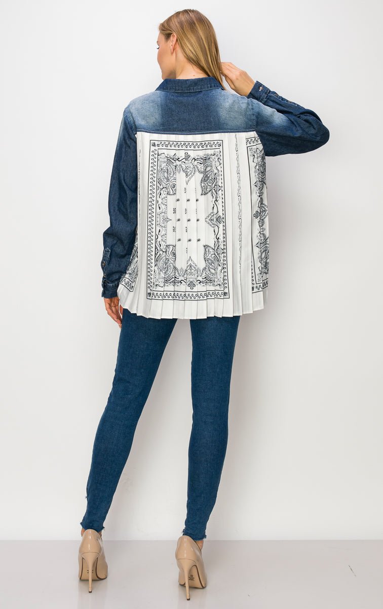 Dani Denim Shirt With Novelty Back Pleating - JOH APPAREL - Banebrook Collections