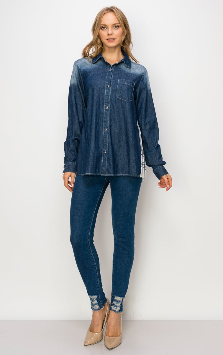 Dani Denim Shirt With Novelty Back Pleating - JOH APPAREL - Banebrook Collections