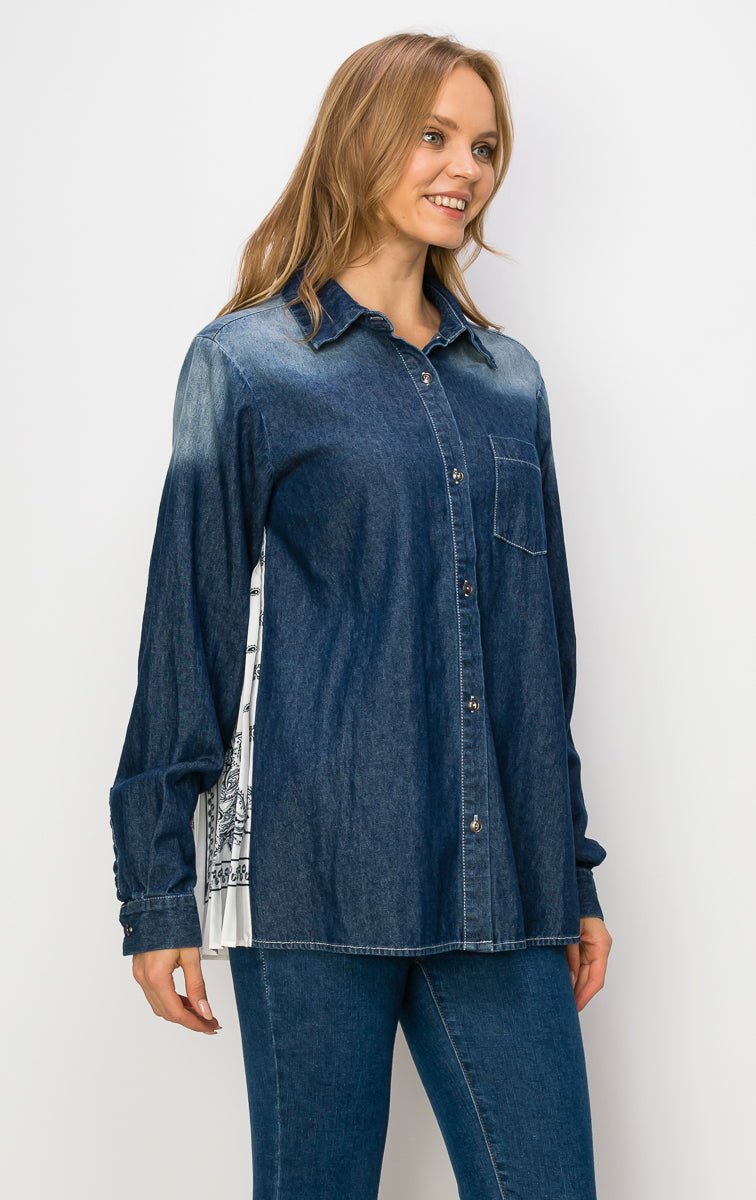 Dani Denim Shirt With Novelty Back Pleating - JOH APPAREL - Banebrook Collections