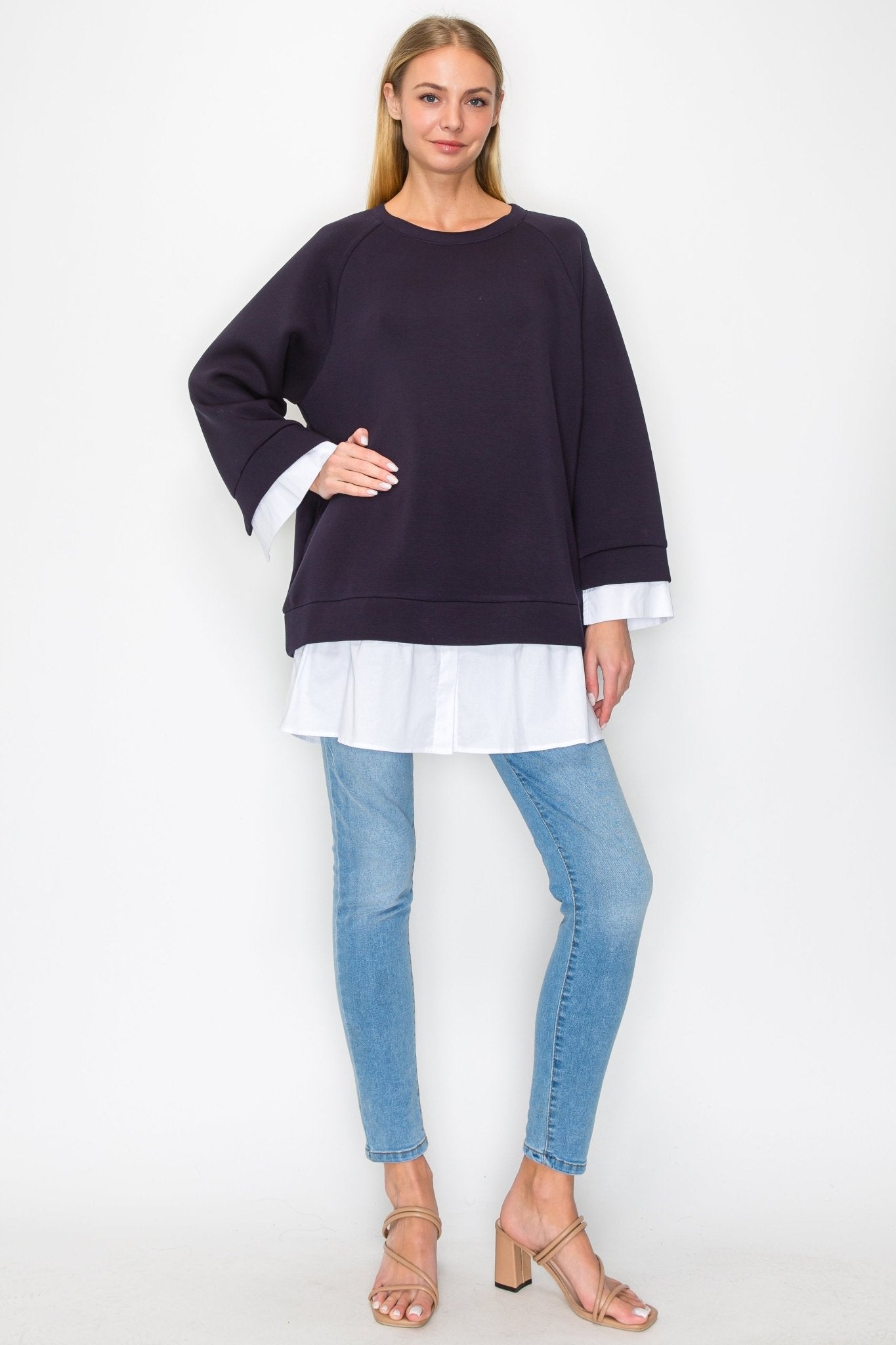 Fannie Knit Top with Cotton Poplin - JOH APPAREL - Banebrook Collections