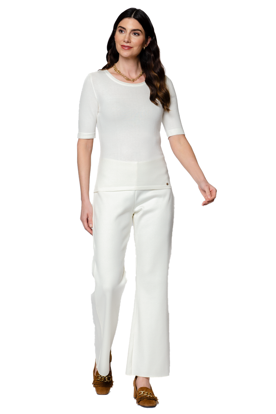 Monique Milano-Knit Boot Leg  Pants; Winter White