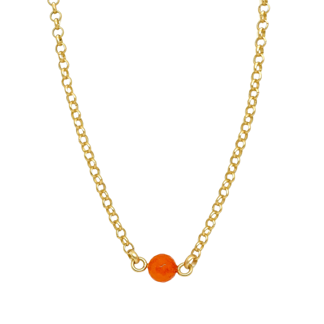 Orange Jade On Matte Gold Rolo Chain Necklace