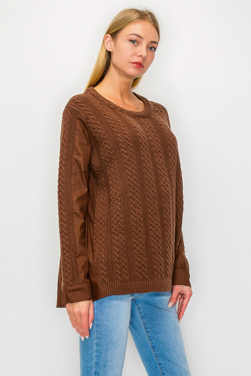 Jolie Knitted Sweater with Cotton Poplin Mix - JOH APPAREL - Banebrook Collections