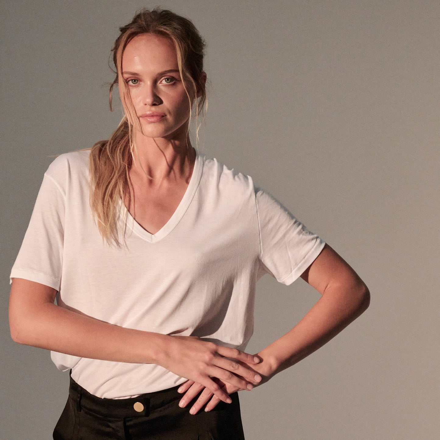 Lyocell Cotton Semi Relaxed Short Sleeve V - Neck T-Shirt - MAJESTIC FILATURES - Banebrook Collections