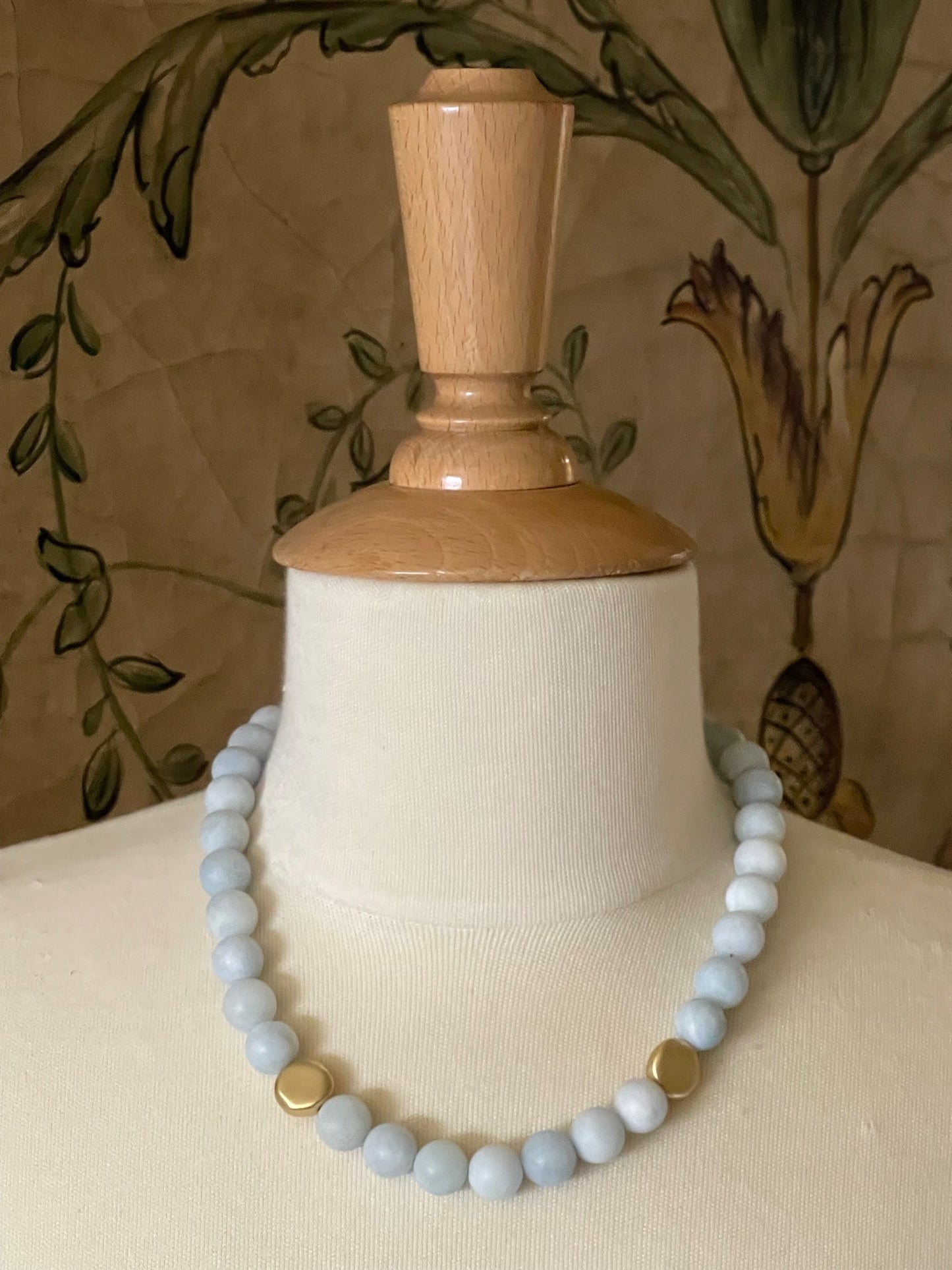 Matte Aquamarine With Matte Gold Flat Bead Necklace - DEBORAH GRIVAS - Banebrook Collections