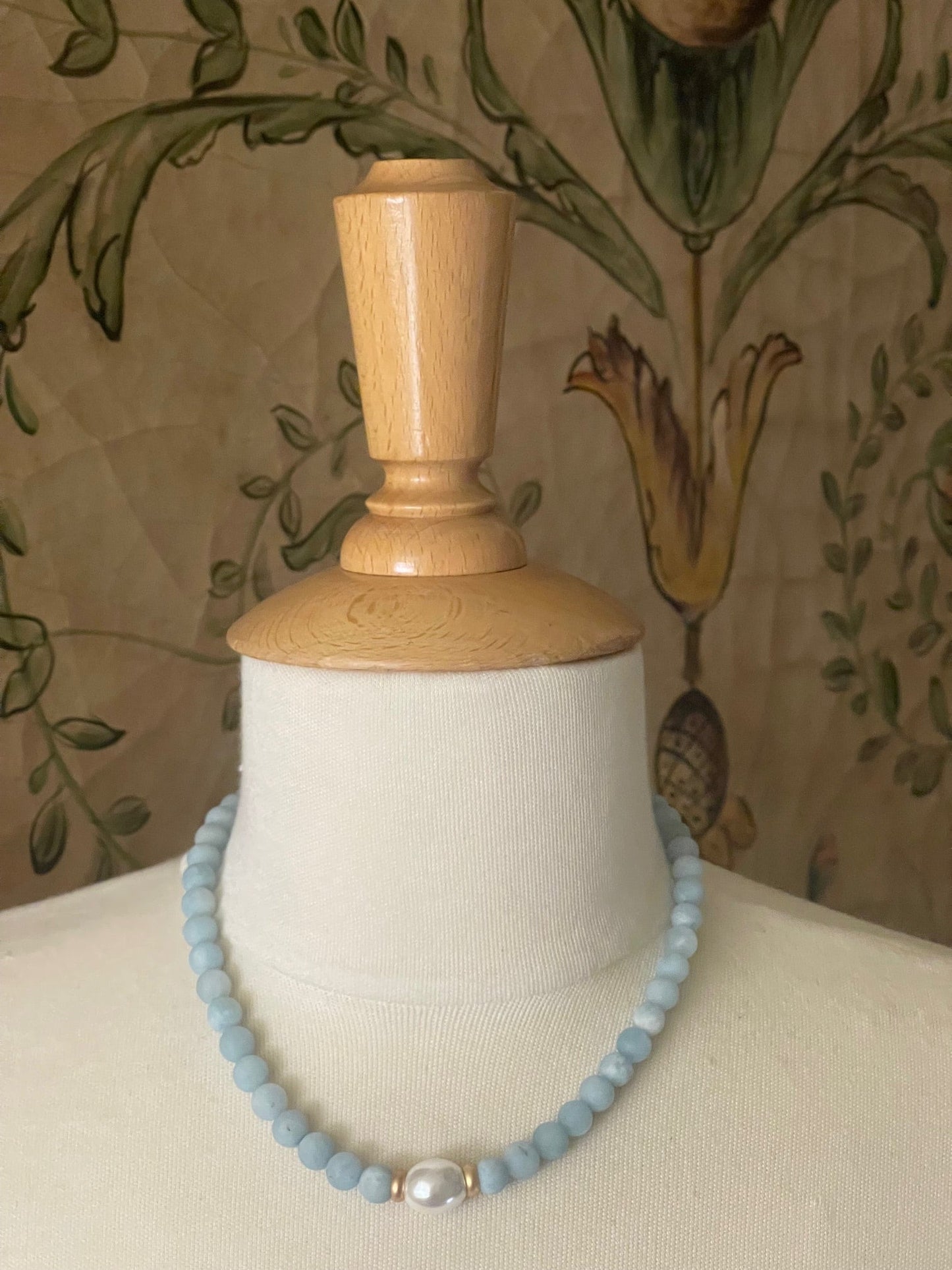 Matte Aquamarine With Mop Pearl Center And Matte Gold Accents Necklace - DEBORAH GRIVAS - Banebrook Collections