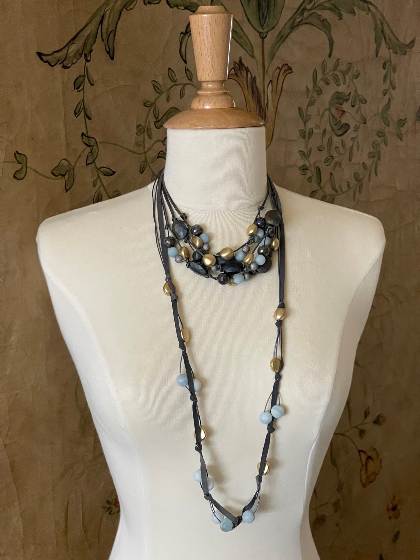 Matte Gray Crystal And Matte Aquamarine Torsade - DEBORAH GRIVAS - Banebrook Collections