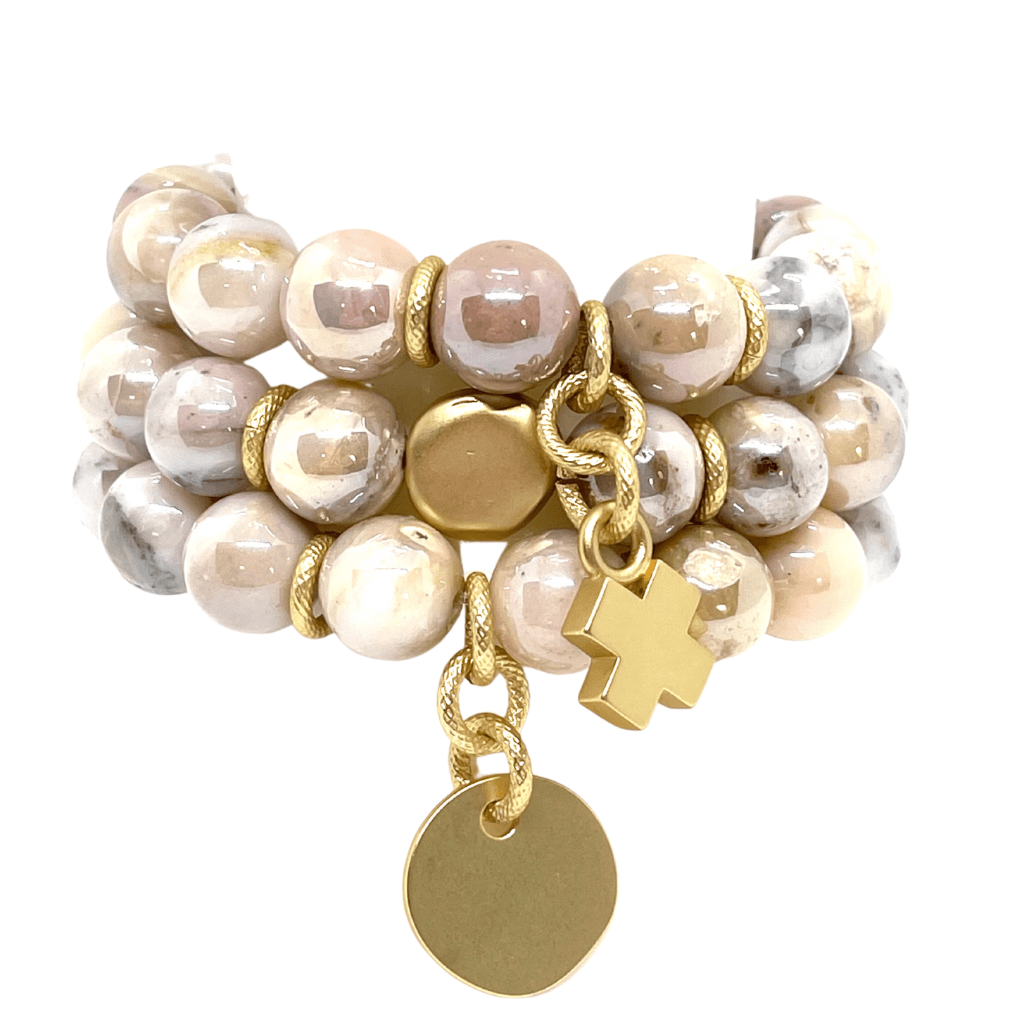 Natural Opal Stretch Bracelet With Matte Gold Charm - DEBORAH GRIVAS - Banebrook Collections