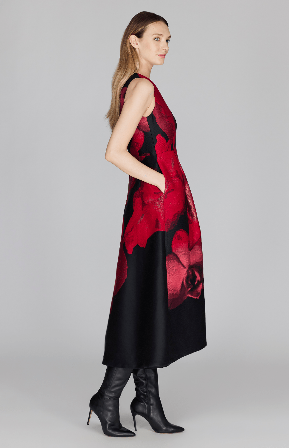 Preorder Orchid Jacquard Sleeveless Fit & Flare Dress - Mi Jong Lee - Banebrook Collections