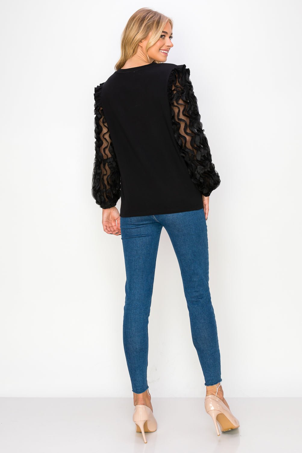 Rhonda Pointe Top With Mesh Lace Swirls - JOH APPAREL - Banebrook Collections