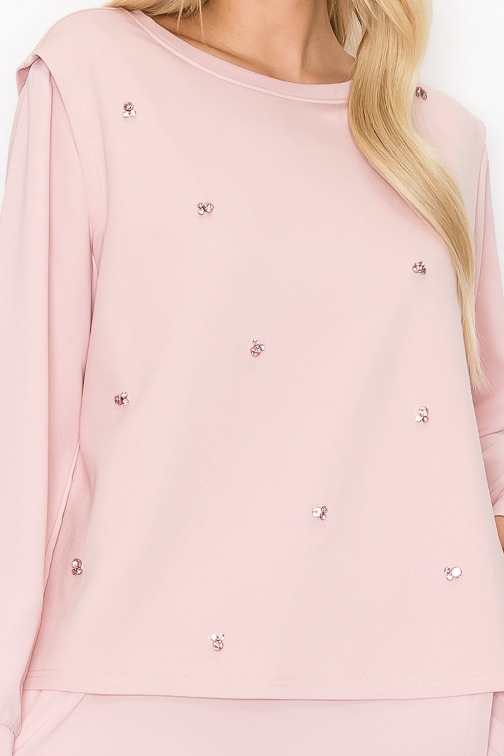 Rilynn Top With Pleating & Diamonds - JOH APPAREL - Banebrook Collections