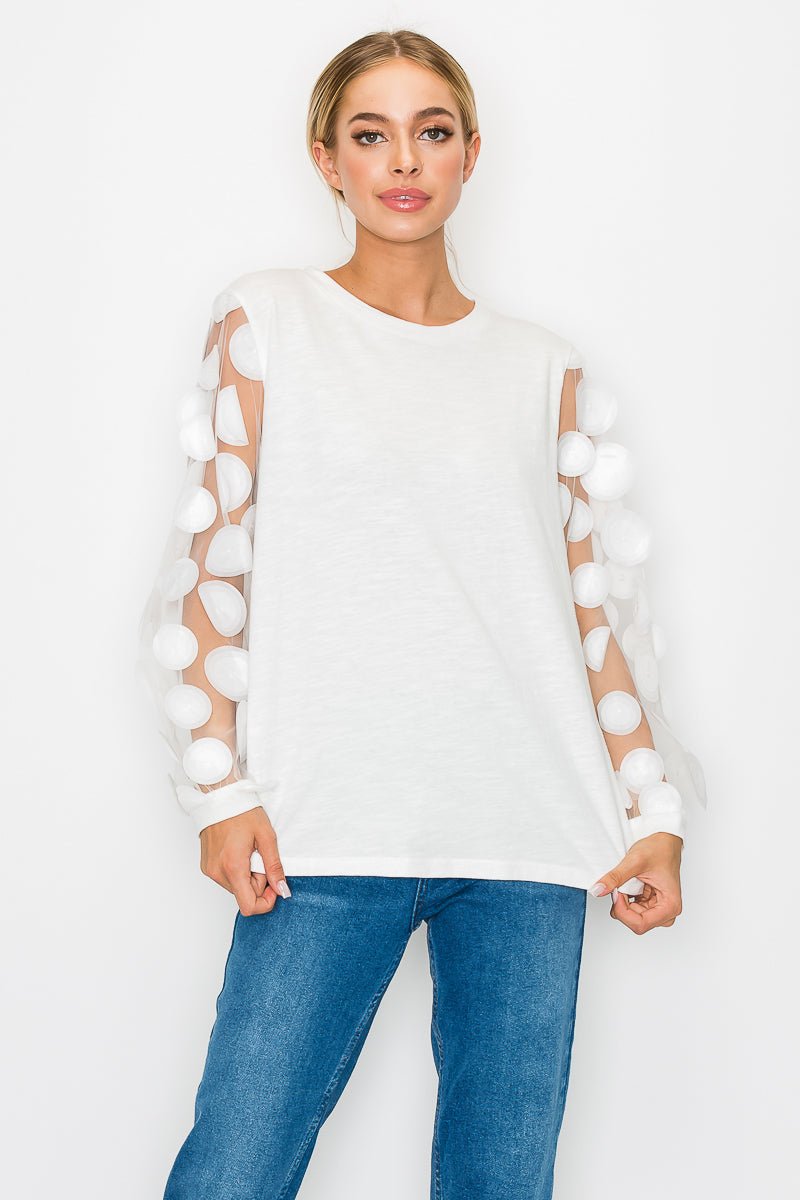 Rinna Pointe Knit Top With Mesh Lace Circle - JOH APPAREL - Banebrook Collections