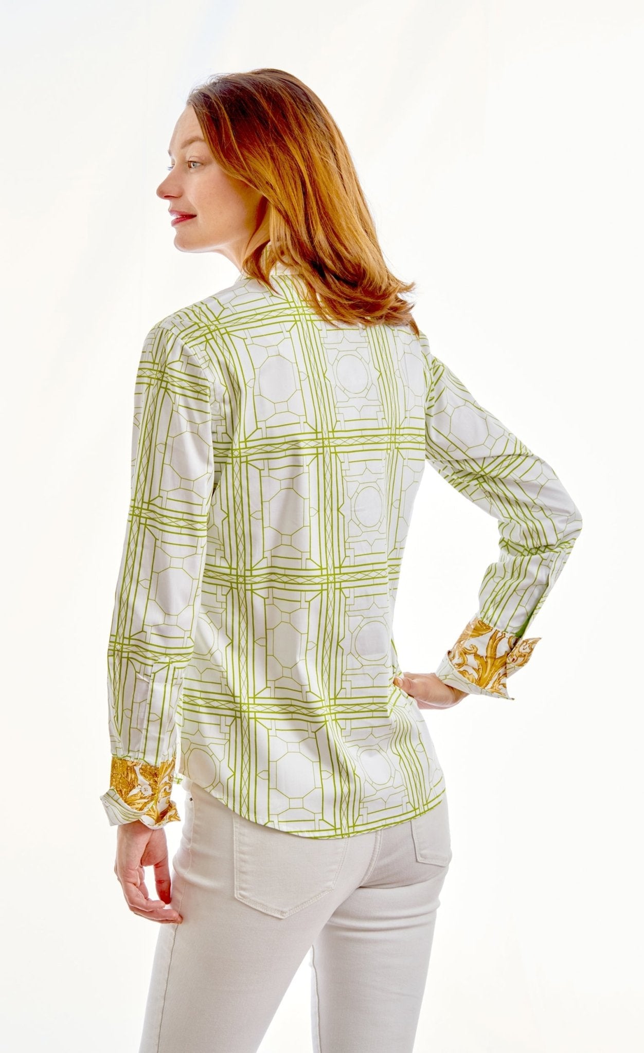 Rome Shirt Green White Geo - DIZZY LIZZIE - Banebrook Collections