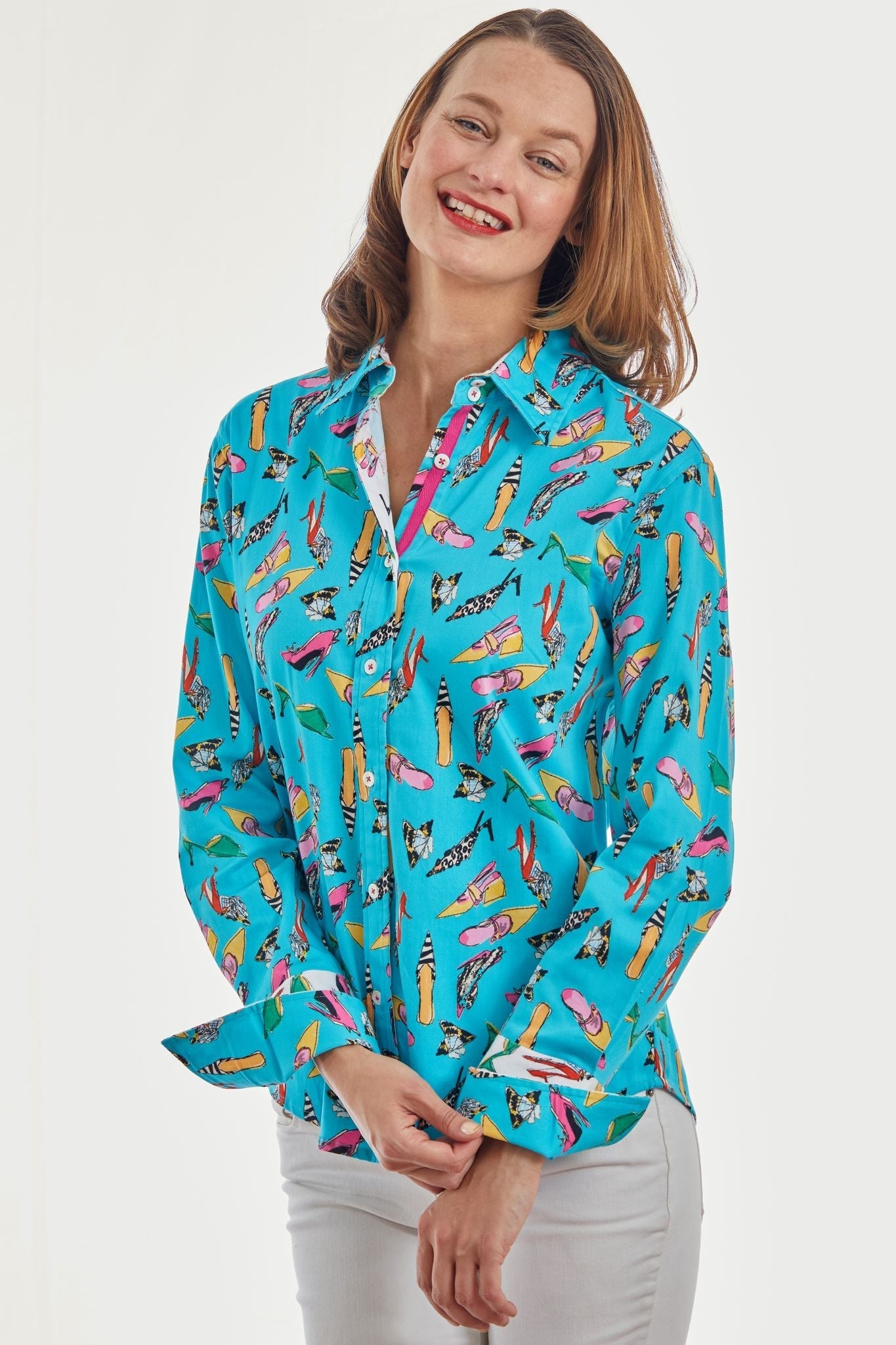 Rome Shirt Turquoise Shoe Print - DIZZY LIZZIE - Banebrook Collections