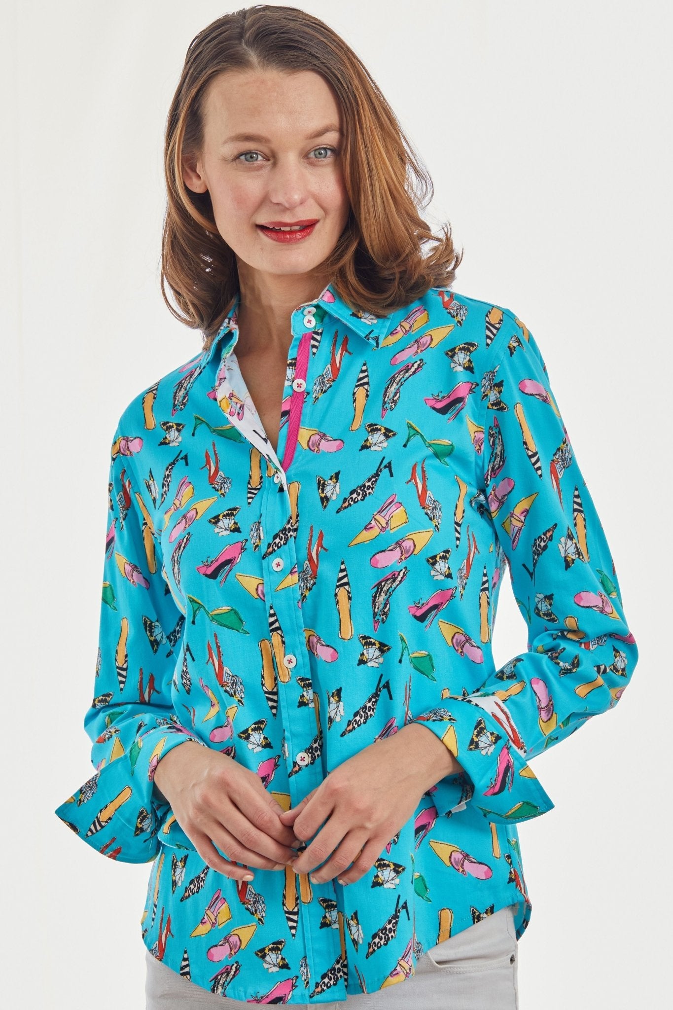 Rome Shirt Turquoise Shoe Print - DIZZY LIZZIE - Banebrook Collections