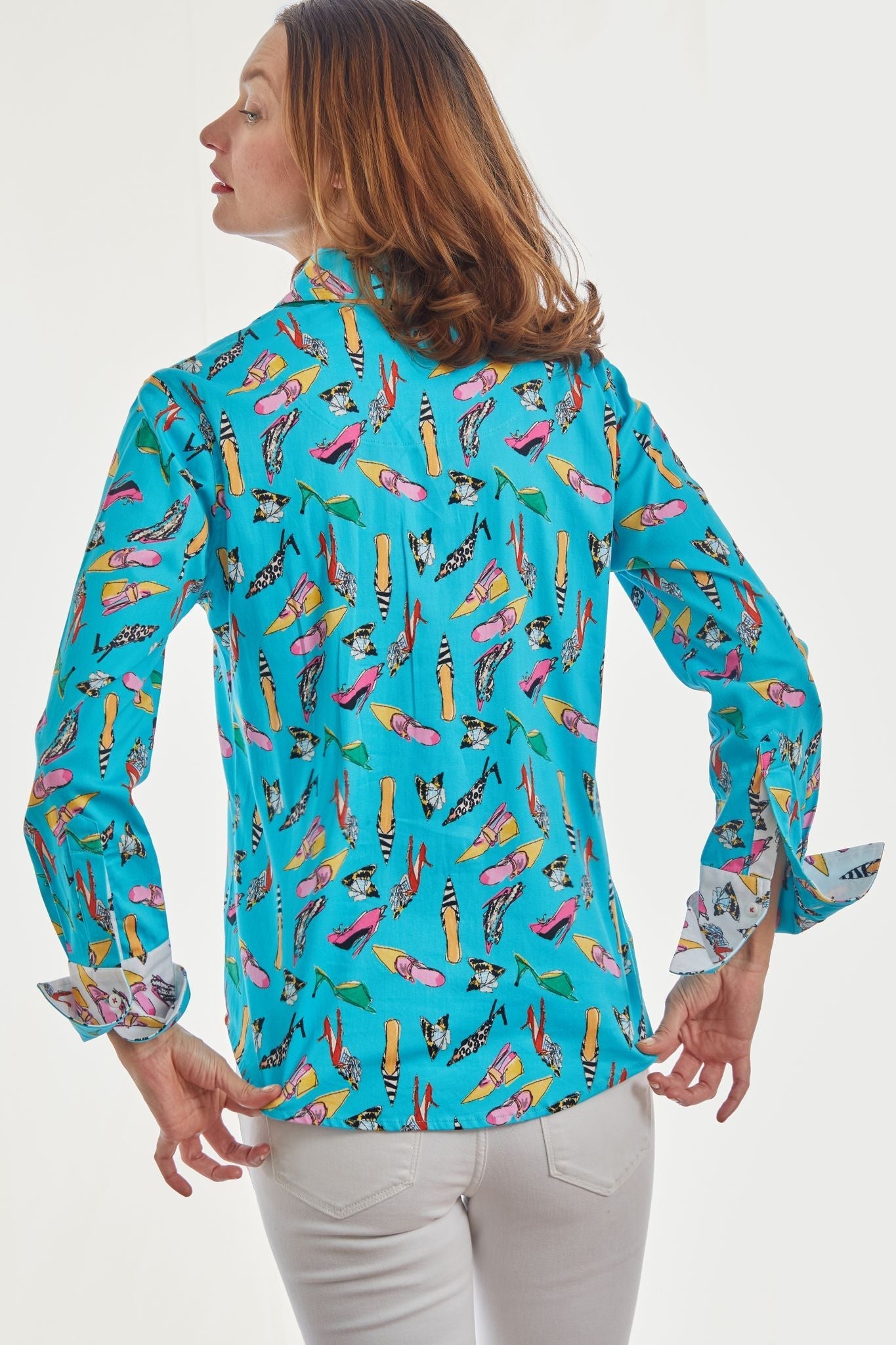 Rome Shirt Turquoise Shoe Print - DIZZY LIZZIE - Banebrook Collections