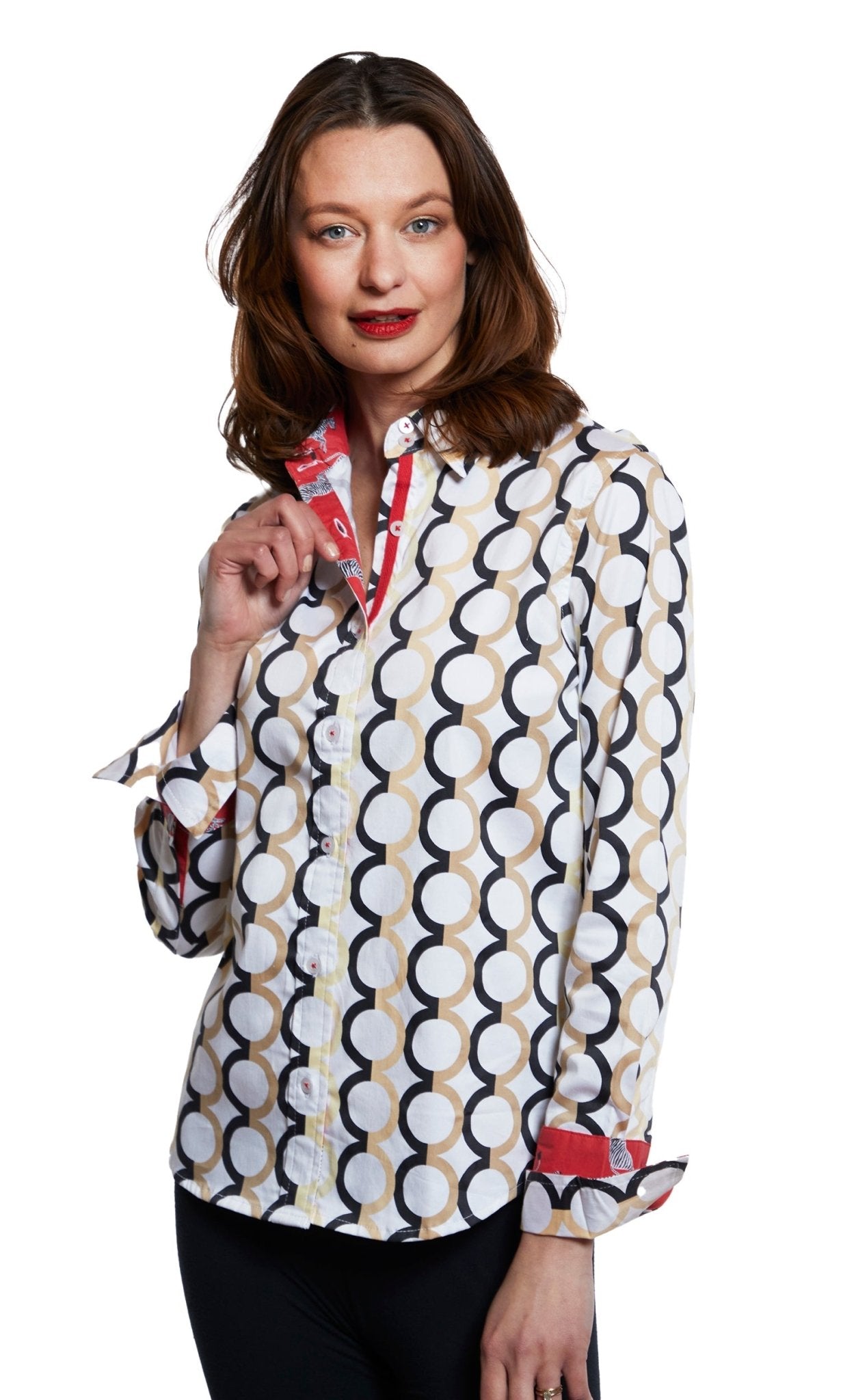 Rome Shirt White Ground With Chocolate Neutral Olympic Rings - DIZZY LIZZIE - Banebrook Collections