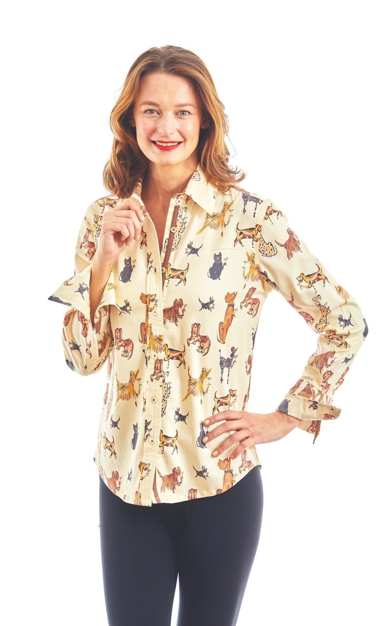 Rome Shirt With Doggies And Kitties Sipping Cocktails - DIZZY LIZZIE - Banebrook Collections