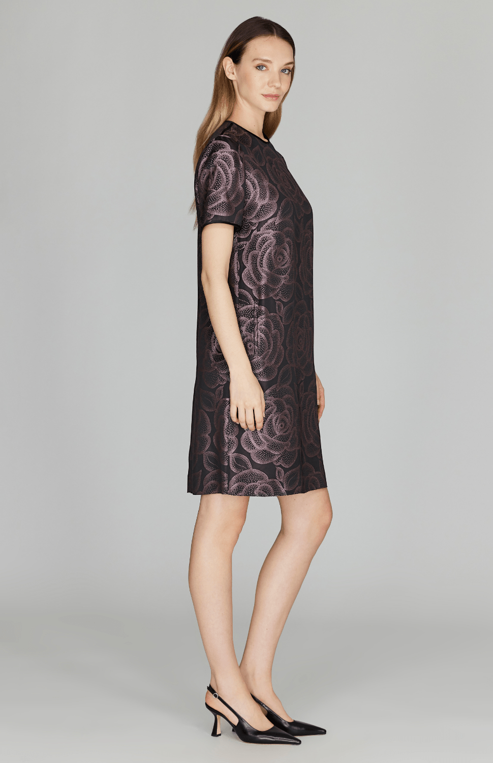 Rose Dot Jacquard Short Sleeve Shift Dress - Mi Jong Lee - Banebrook Collections