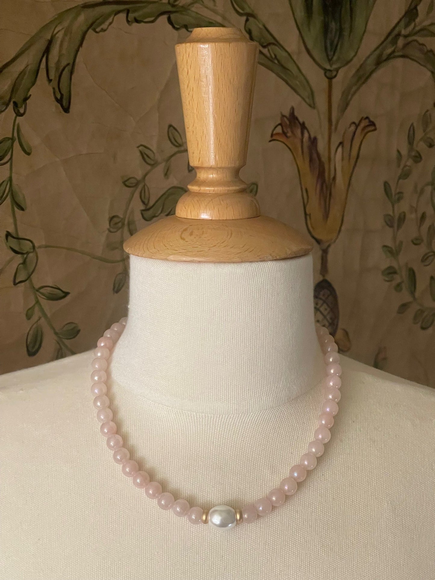 Rose Quartz With Mop Pearl Center And Matte Gold Accents Necklace - DEBORAH GRIVAS - Banebrook Collections